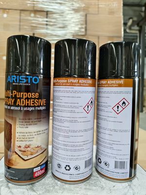 Adesivo spray multiuso trasparente con meno del 30% di contenuto di Voc in bombolette da 350g e volume di 500ml