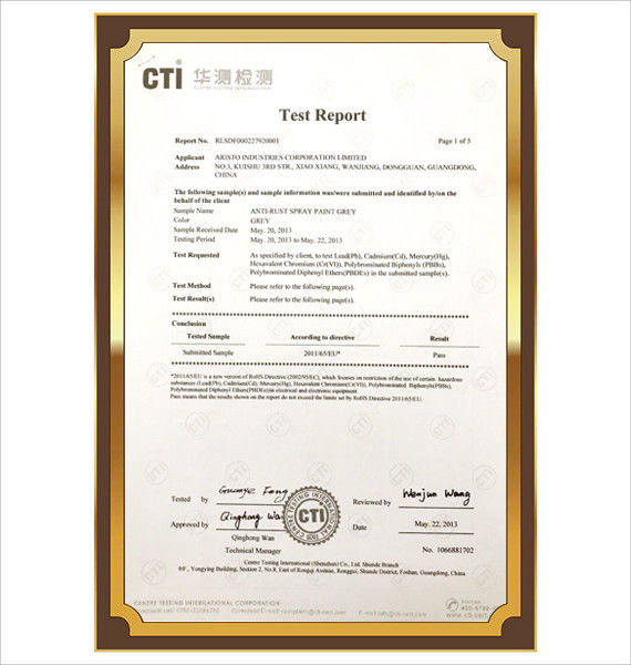 Porcellana Aristo Industries Corporation Limited Certificazioni